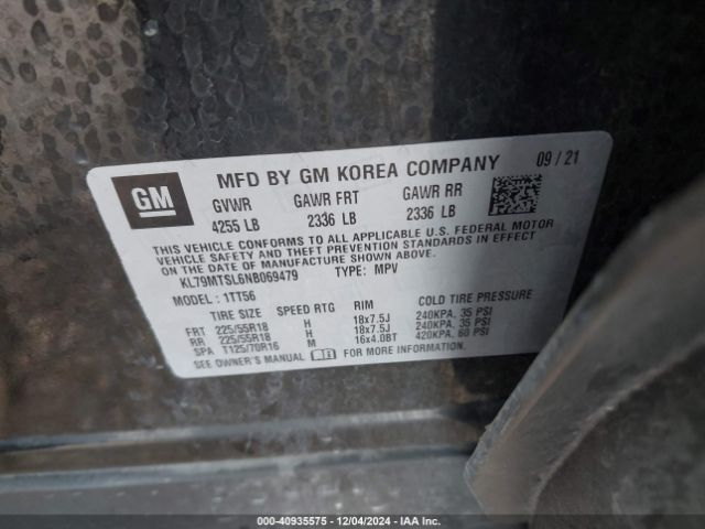 KL79MTSL6NB069479 Chevrolet Trailblazer Fwd Rs