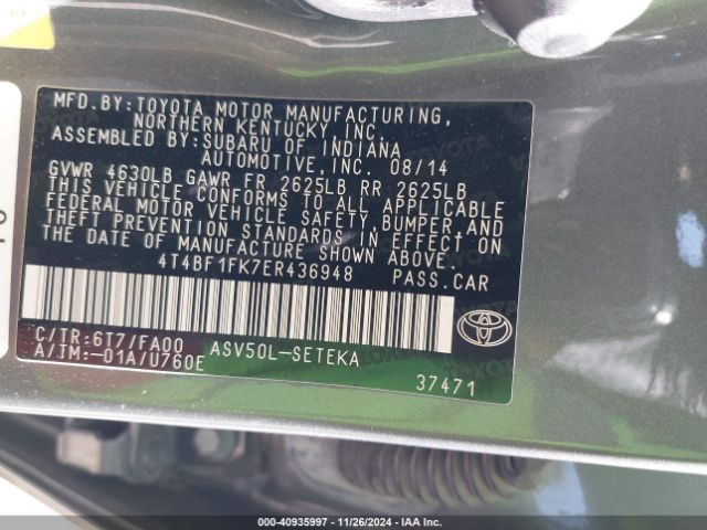 4T4BF1FK7ER436948 Toyota CAMRY L