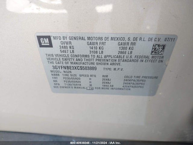 2012 CADILLAC SRX 3GYFNBE3XCS503889 Photo 8