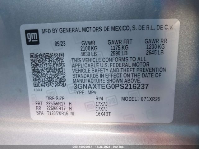 3GNAXTEG0PS216237 Chevrolet Equinox Awd 2fl