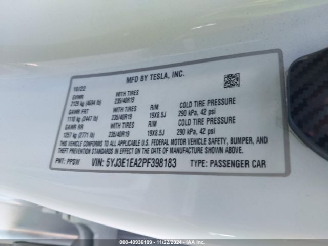 5YJ3E1EA2PF398183 Tesla Model 3 Rear-wheel Drive