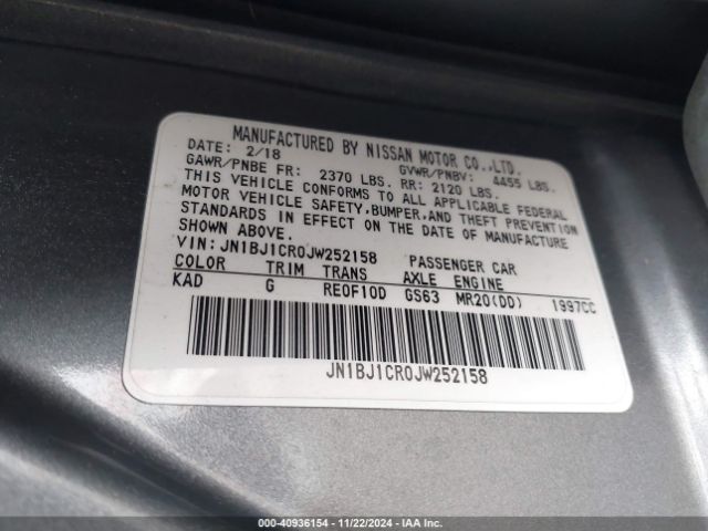 JN1BJ1CR0JW252158 Nissan Rogue Sport Sv