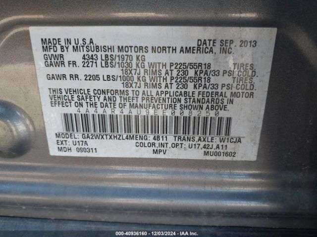 4A4AR4AU9EE008250 Mitsubishi Outlander Sport Se