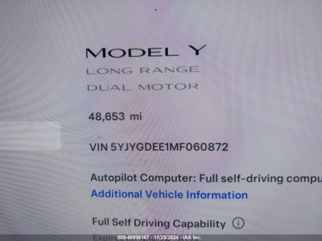 5YJYGDEE1MF060872 Tesla Model Y Long Range Dual Motor All-wheel Drive