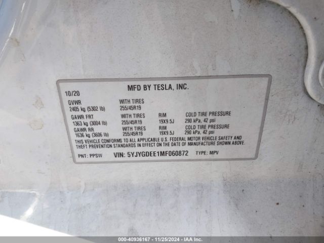 5YJYGDEE1MF060872 Tesla Model Y Long Range Dual Motor All-wheel Drive