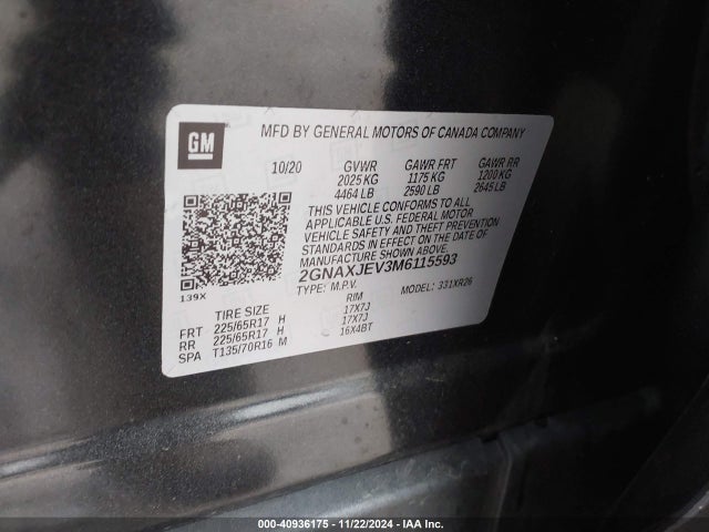 Chevrolet Equinox Fwd 2fl 2021 2GNAXJEV3M6115593 Image 9