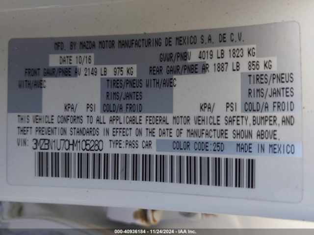 3MZBN1U70HM105280 Mazda Mazda3 Sport