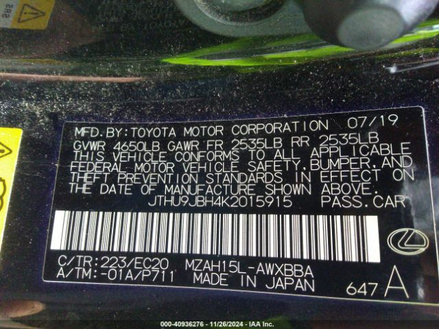 JTHU9JBH4K2015915 Lexus UX 250H