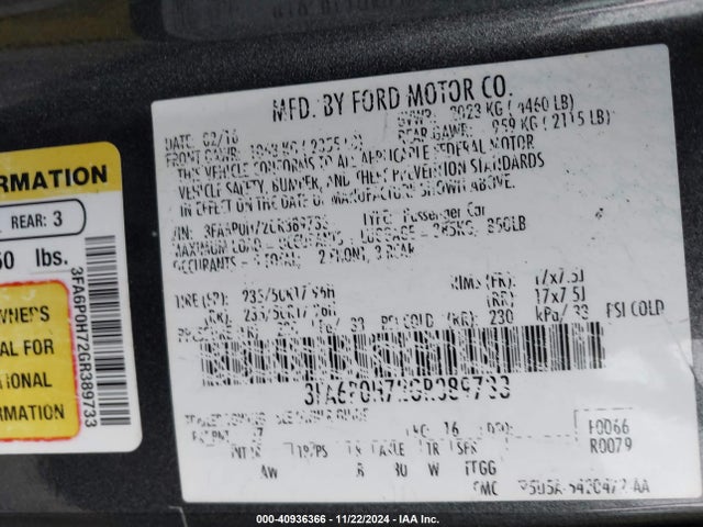 Ford FUSION SE 2016 3FA6P0H72GR389733 Image 9