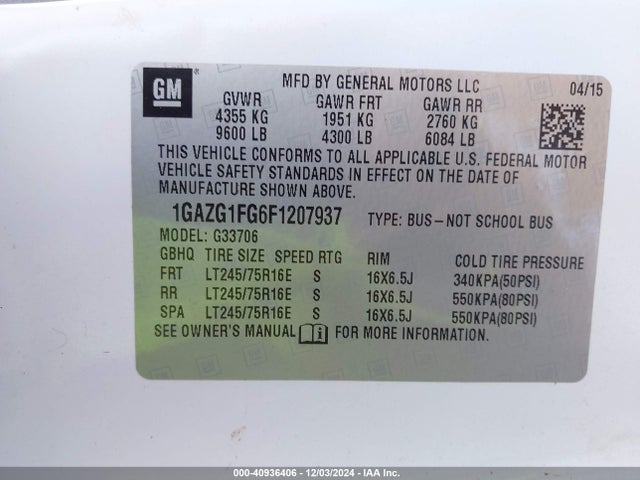 Chevrolet Express 3500 Lt 2015 1GAZG1FG6F1207937 Image 9