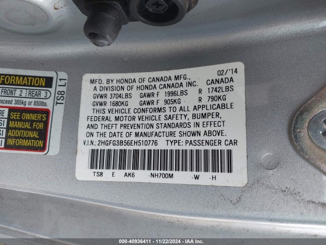 Honda Civic Lx 2014 2HGFG3B56EH510776 Image 9