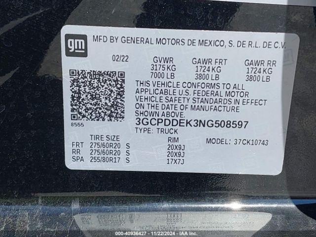 3GCPDDEK3NG508597 Chevrolet Silverado 1500 4wd  Standard Bed Lt