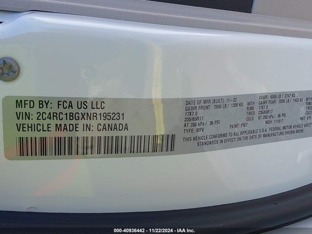 Chrysler Pacifica Touring L 2022 2C4RC1BGXNR195231 Image 9