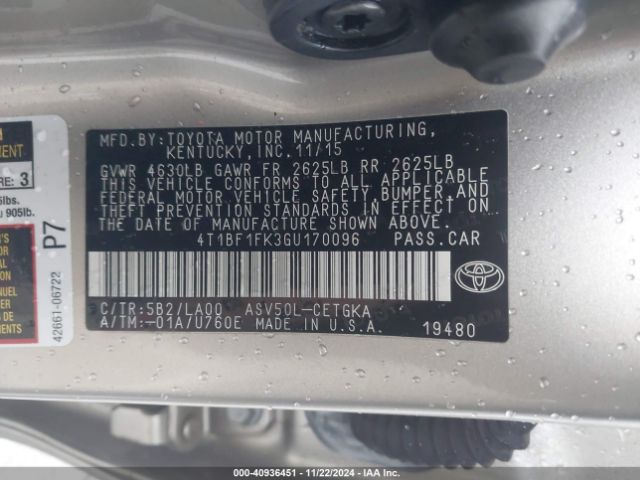 4T1BF1FK3GU170096 Toyota CAMRY XLE