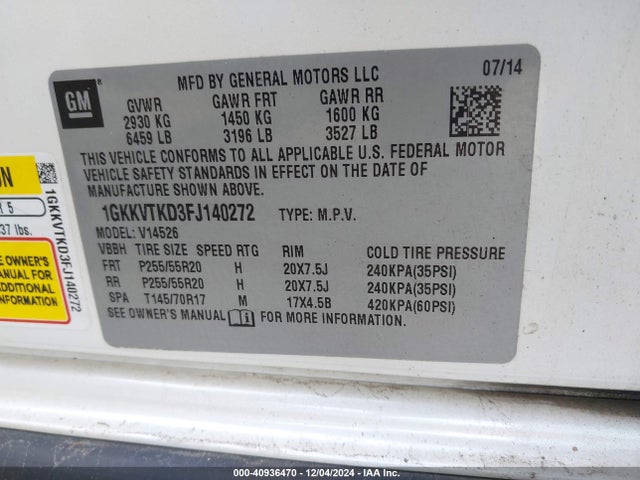 GMC Acadia Denali 2015 1GKKVTKD3FJ140272 Image 9