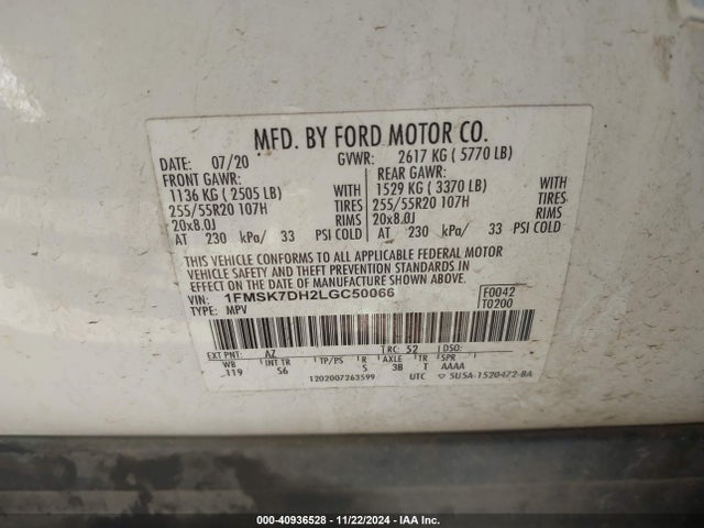 Ford EXPLORER XLT 2020 1FMSK7DH2LGC50066 Image 9