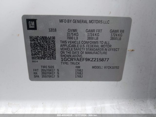 1GCRYAEF9KZ215877 Chevrolet Silverado 1500 Work Truck