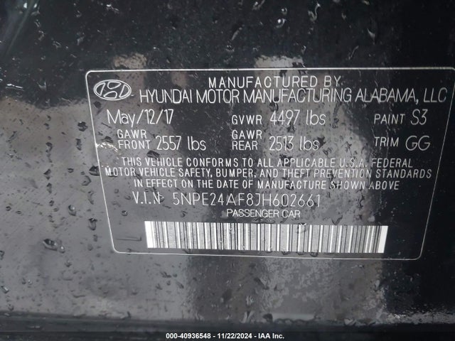 5NPE24AF8JH602661 Hyundai SONATA SE