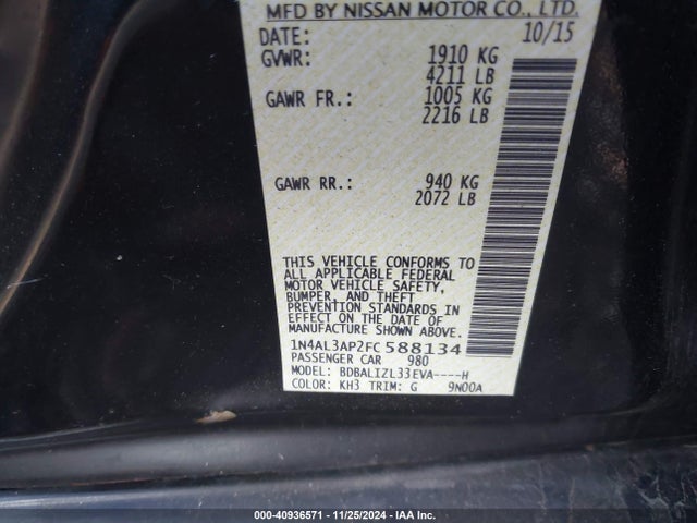 Nissan Altima 2.5 Sv 2015 1N4AL3AP2FC588134 Image 9