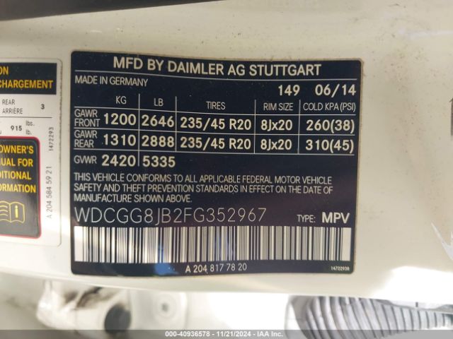 WDCGG8JB2FG352967 Mercedes-Benz Glk 350 4matic