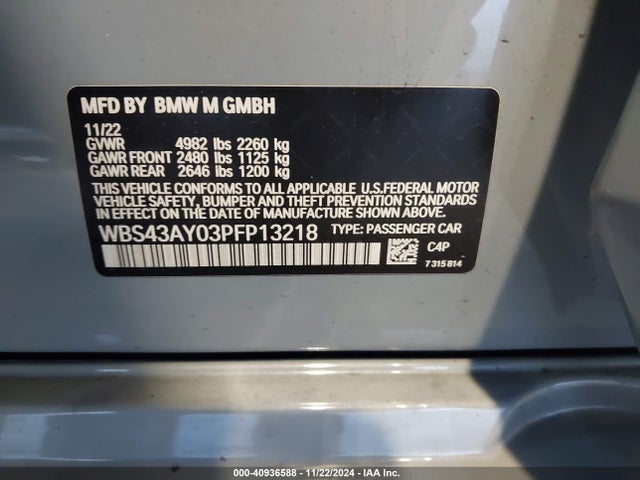 BMW M3 Competition Xdrive 2023 WBS43AY03PFP13218 Image 9