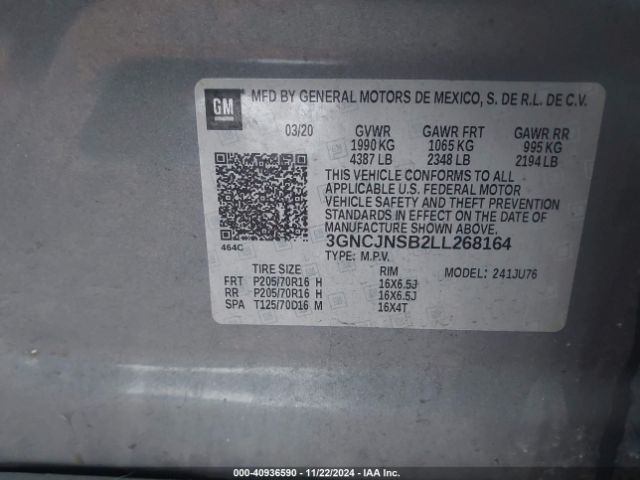 3GNCJNSB2LL268164 Chevrolet Trax Awd Ls