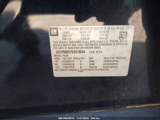 3GYFNBE37ES518644 Cadillac Srx Luxury Collection