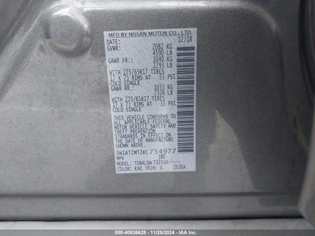 Nissan ROGUE SV 2019 5N1AT2MT2KC754977 Image 9