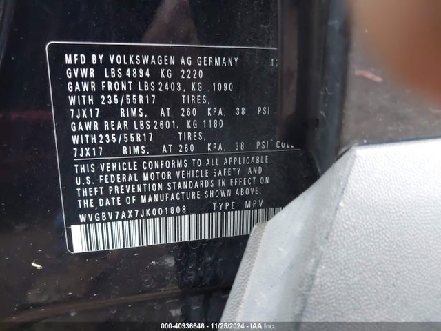 WVGBV7AX7JK001808 Volkswagen Tiguan Limited 2.0t
