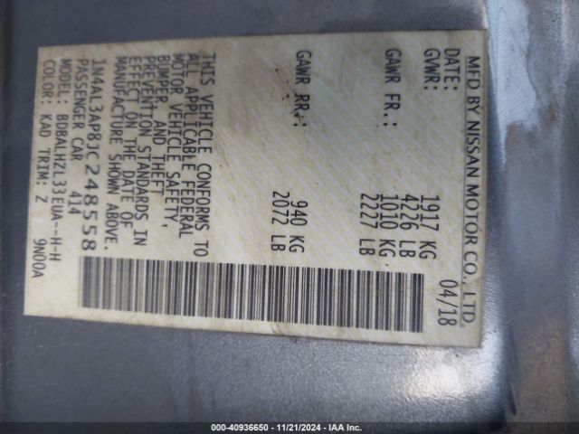 1N4AL3AP8JC248558 Nissan Altima 2.5 Sr