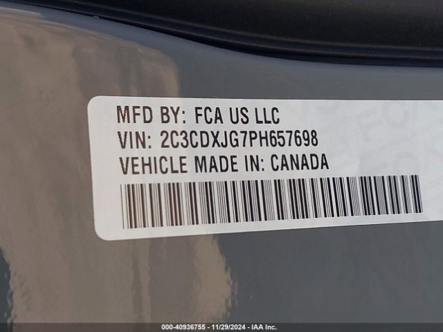2C3CDXJG7PH657698 Dodge Charger Sxt Awd