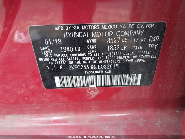 Hyundai ACCENT SE 2018 3KPC24A38JE032615 Image 9