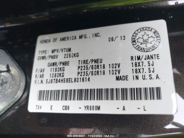 5J8TB4H59EL801614 Acura RDX