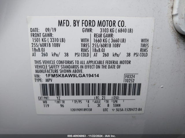 Ford Police Interceptor Utility 2020 1FM5K8AW9LGA19414 Image 9
