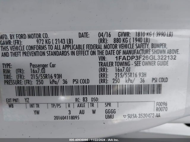 Ford FOCUS SE 2016 1FADP3F26GL322132 Image 9