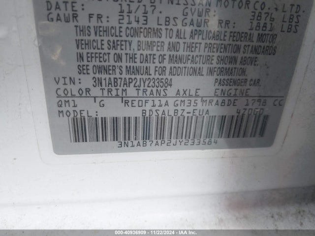 Nissan SENTRA S 2018 3N1AB7AP2JY233584 Image 9