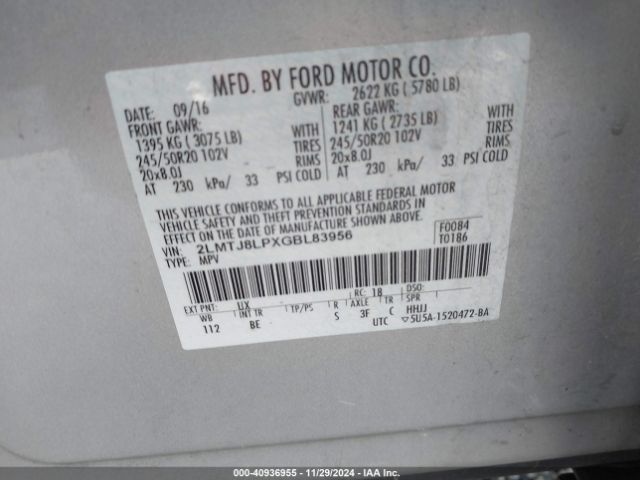 2LMTJ8LPXGBL83956 Lincoln Mkx Reserve
