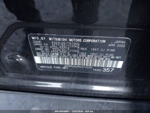 JA4APUAU4NU014230 Mitsubishi Outlander Sport 2.0 Be 2wd/2.0 Es 2wd/2.0 Le 2wd/2.0 S 2wd