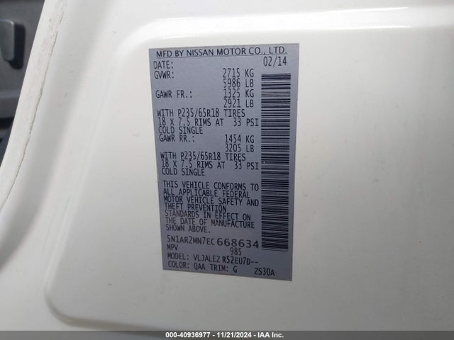 Nissan Pathfinder Sv 2014 5N1AR2MN7EC668634 Image 9