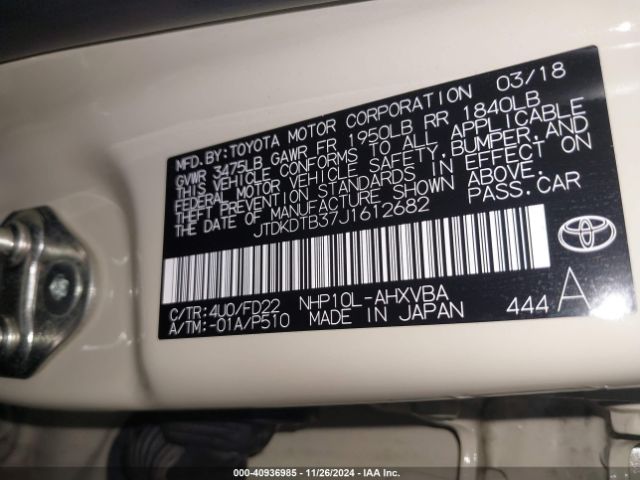 JTDKDTB37J1612682 Toyota Prius C One