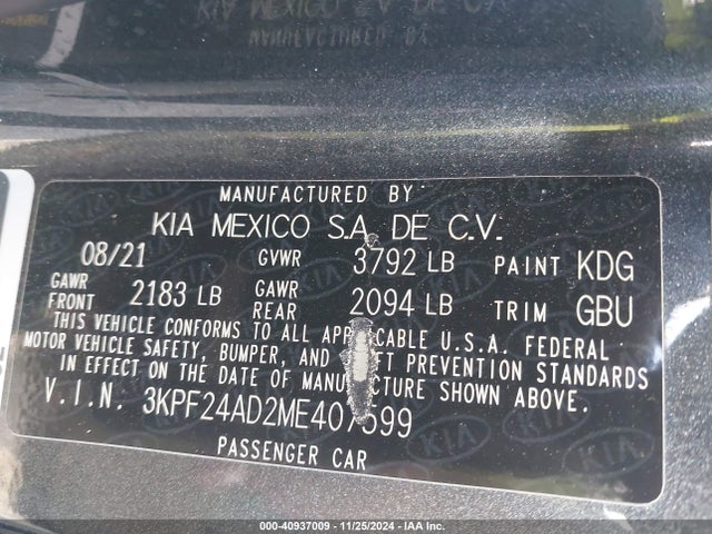 KIA Forte Lxs 2021 3KPF24AD2ME407599 Image 9