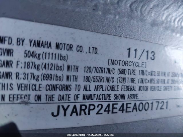 2014 YAMAHA FJR1300 JYARP24E4EA001721 Photo 9