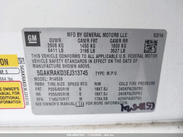 5GAKRAKD3EJ313745 Buick Enclave Convenience