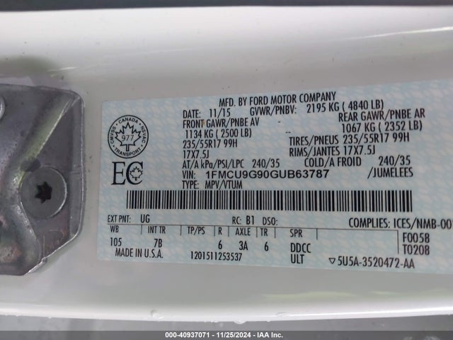 Ford ESCAPE SE 2016 1FMCU9G90GUB63787 Image 7