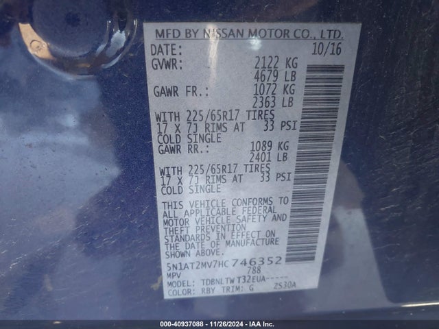 Nissan ROGUE SV 2017 5N1AT2MV7HC746352 Image 9