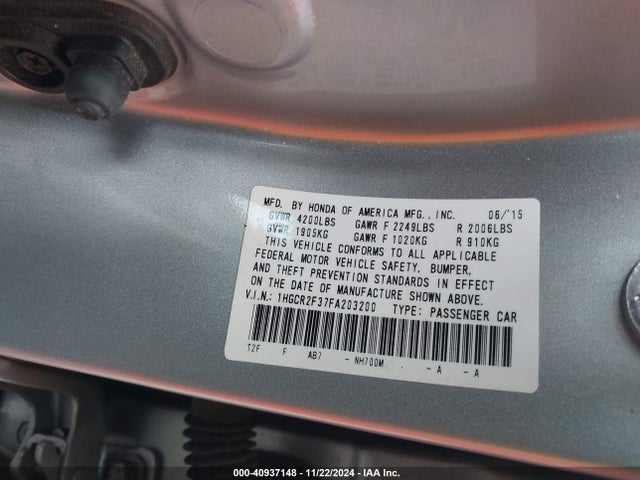 Honda ACCORD LX 2015 1HGCR2F37FA203200 Image 9