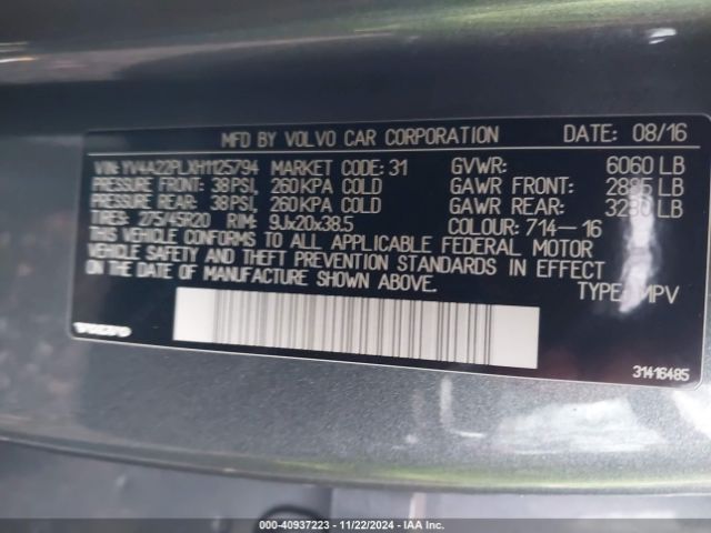 YV4A22PLXH1125794 Volvo Xc90 T6 Inscription