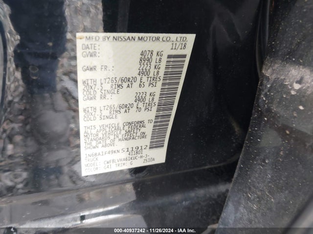 1N6BA1F49KN511912 Nissan Titan Xd Sl Diesel