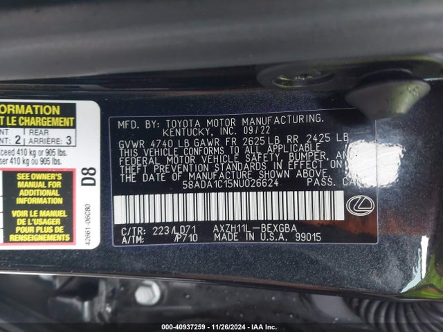 58ADA1C15NU026624 Lexus ES 300H