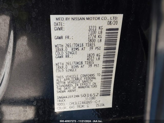 Nissan Titan Sv 4x2 2021 1N6AA1EF1MN501652 Image 9